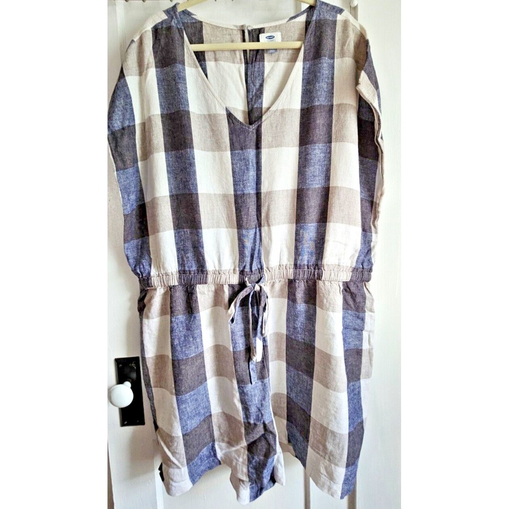 OLD NAVY womens XXL plaids romper shorts‎ sleeveless linen blend